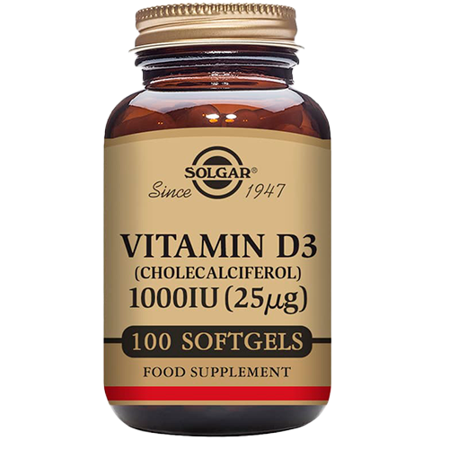 Solgar Vitamin D3 25 mcg kosttilskud i pakke med 100 softgels