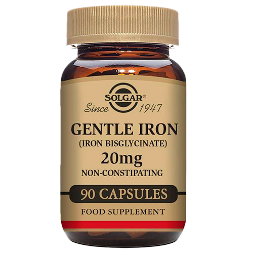 Beholder med Solgar Gentle Iron (Jern) 20 mg, 90 vegetabilske kapsler