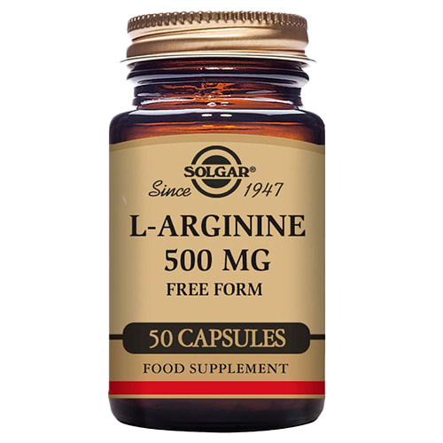 Solgar L-Arginin 500 mg kosttilskud i pakke med 50 kapsler