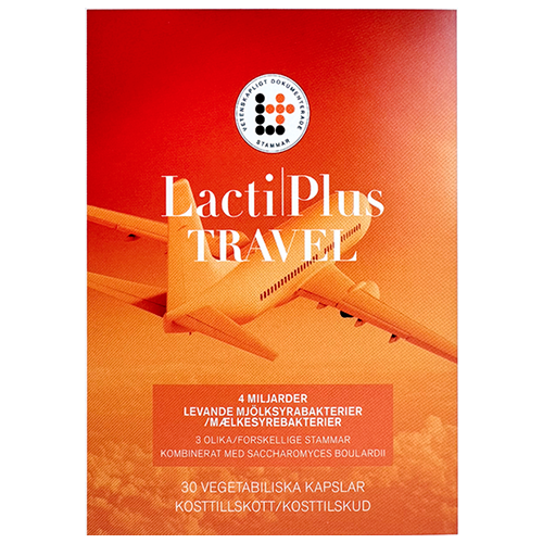 LactiPlus Travel kosttilskud med mælkebakterier til rejsen, 30 kapsler