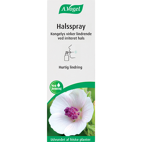 Flaske med A. Vogel Halsspray, 30 ml, med udtræk af kongelys, stokroserod og honning