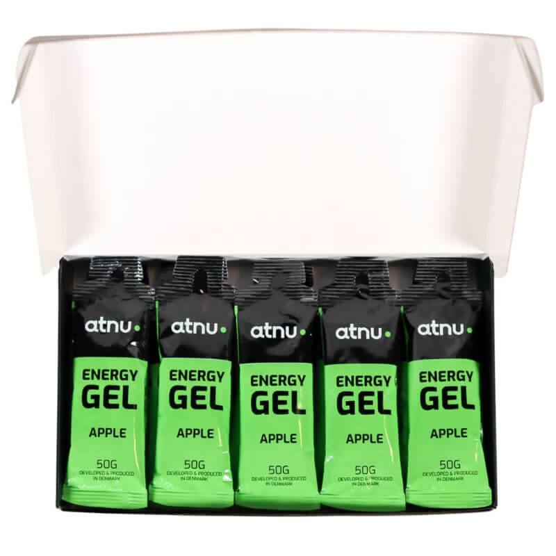 Pakke med ATNU Energy Gel Apple, gel med æblesmag i portionsposer à 50 g