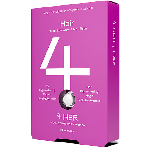 Pakke med 4 HER Hair fra 4 Him & Her, vegansk kosttilskud i 60 tabletter