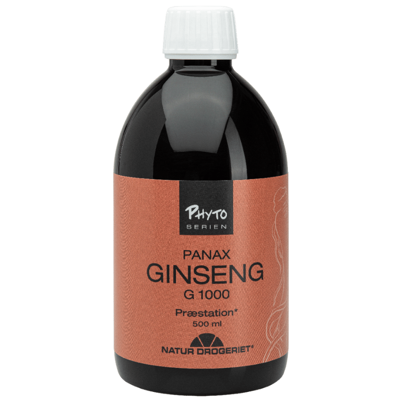 Stor flaske med Natur Drogeriet Ginseng G 1000 eliksir, 500 ml