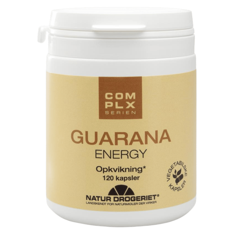 Pakning med Natur Drogeriet Guarana Energy vegansk kosttilskud, 120 kapsler
