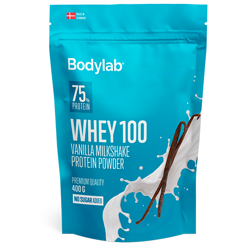 Dåse Bodylab Whey100 proteinpulver med smag af Vanilla Milkshake, 400 g