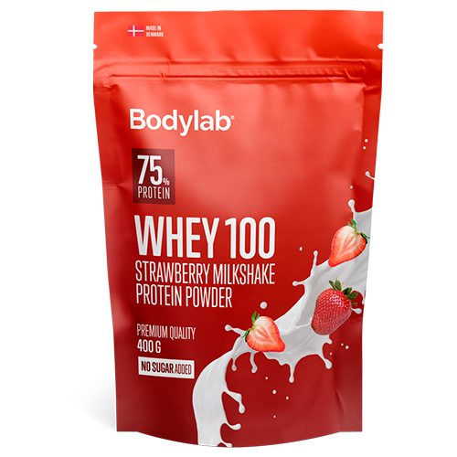 Bodylab Whey100 proteinpulver Strawberry Milkshake, pakning med 400 g