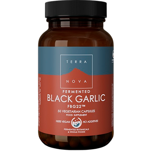 Terranova Fermented Black Garlic FBG22 kosttilskud i pakning med 50 kapsler