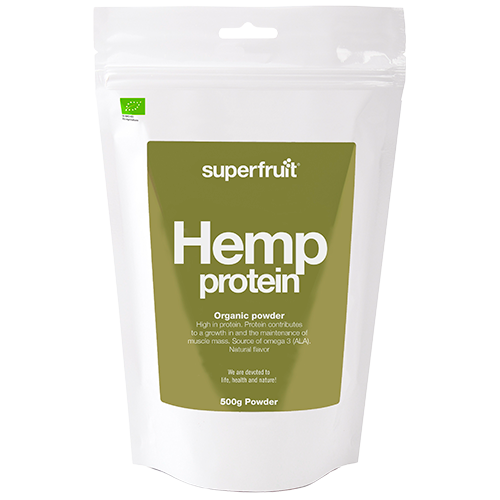 Superfruit Hemp Protein Powder økologisk hampeproteinpulver, pakning med 500 g