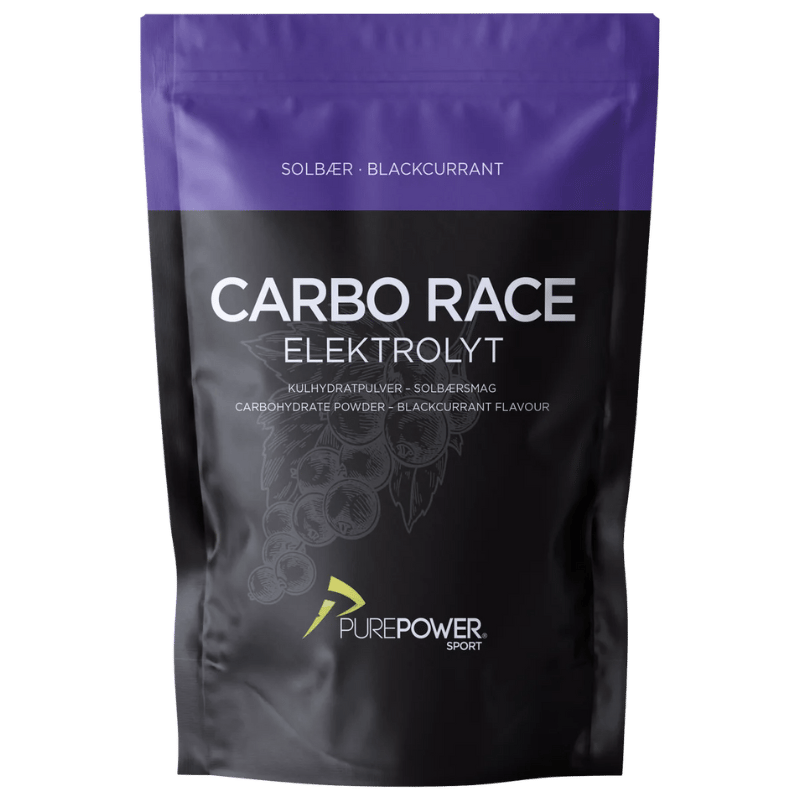Pakning med PurePower Carbo Race elektrolytdrik med solbærsmag, 1 kg