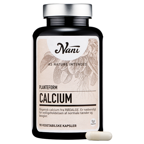 Pakke med Nani Calcium vegansk kosttilskud med calcium fra rødalge, 90 kapsler