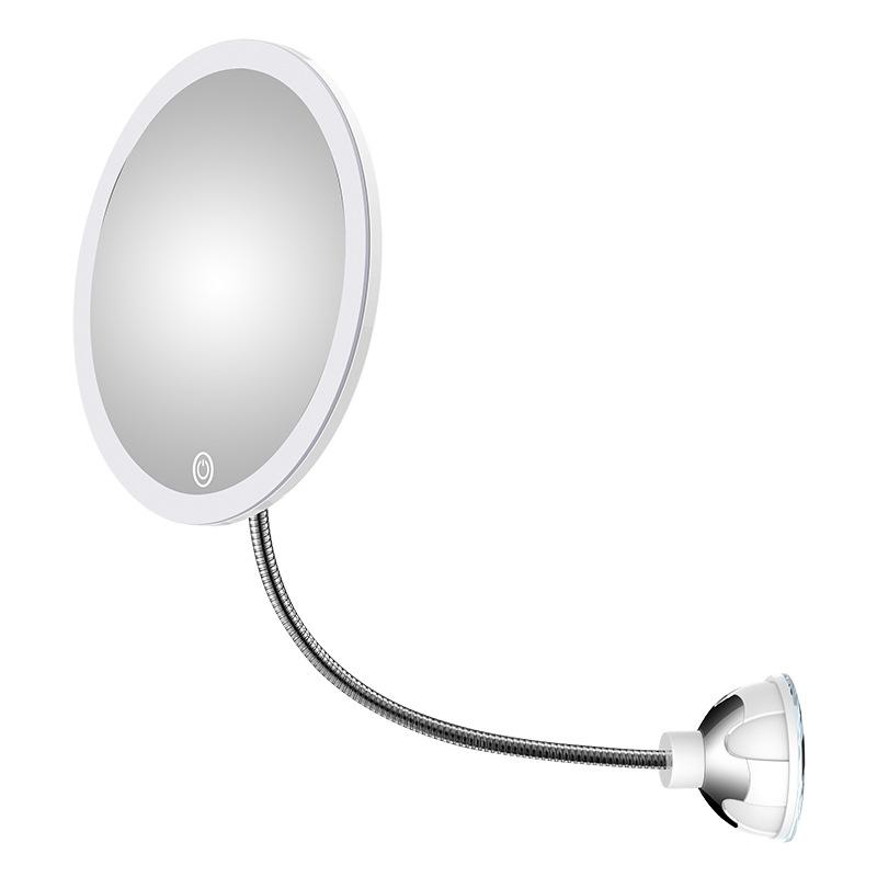 Makeupspejl med LED-lys, zoom, fleksibel arm og sugekop