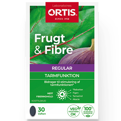 Pakke med Ortis Frugt & Fibre tabletter med rabarber og fibre, 30 stk.