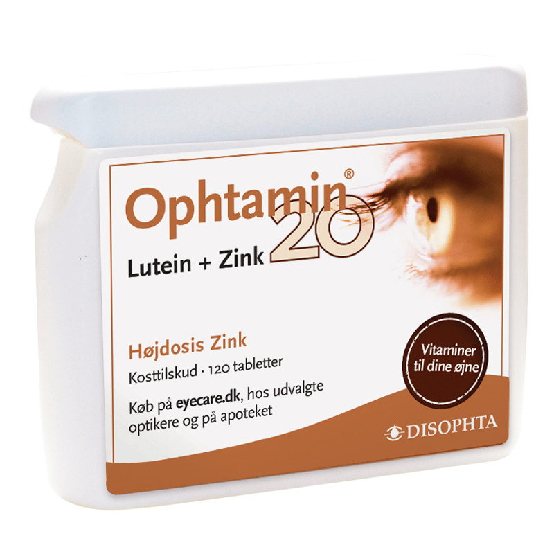Pakning med Ophtamin 20 Lutein + Zink kosttilskud, 120 tabletter