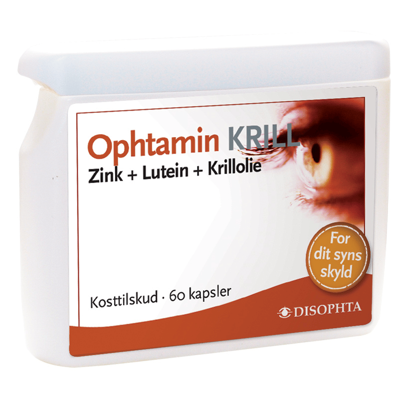 Pakning med Ophtamin Krill + Lutein kosttilskud, 60 kapsler