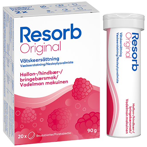 Resorb Original brusetabletter med hindbærsmag, 2 x 10 stk.