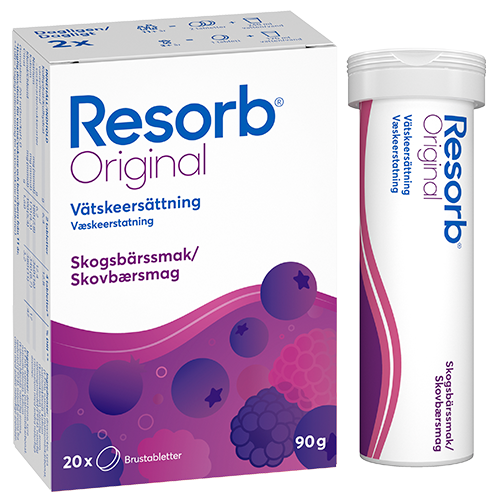 Pakning med RESORB Original brusetabletter med skovbærsmag, 2 x 10 tabletter