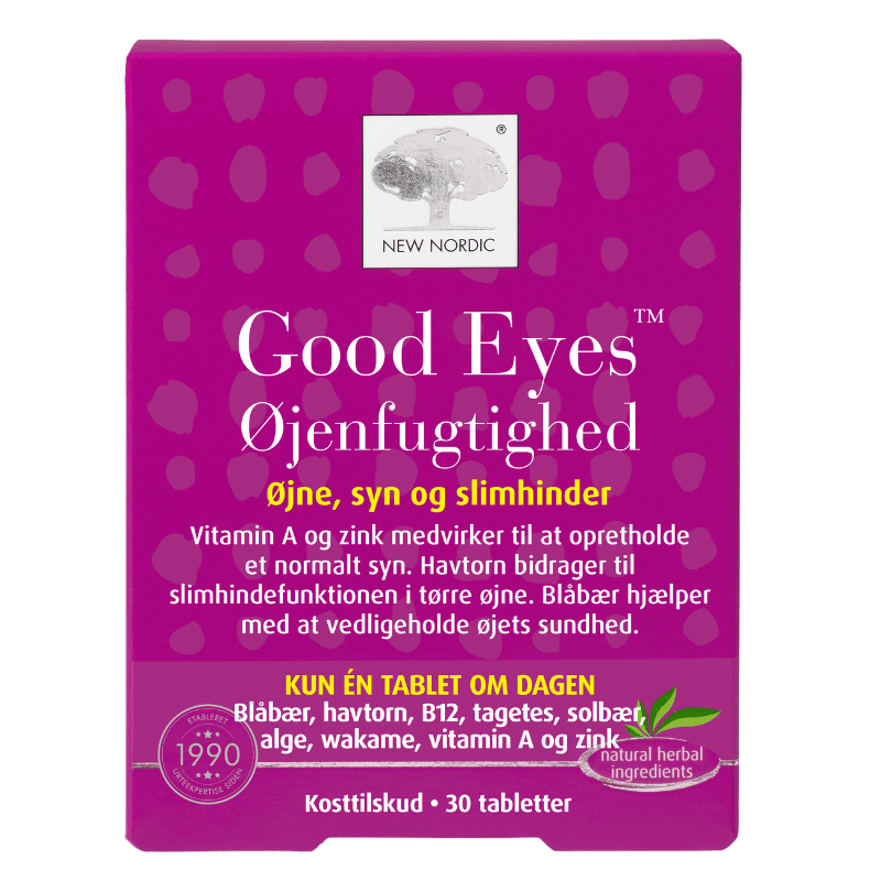 Pakke med New Nordic Good Eyes Øjenfugtighed, kosttilskud med 30 tabletter