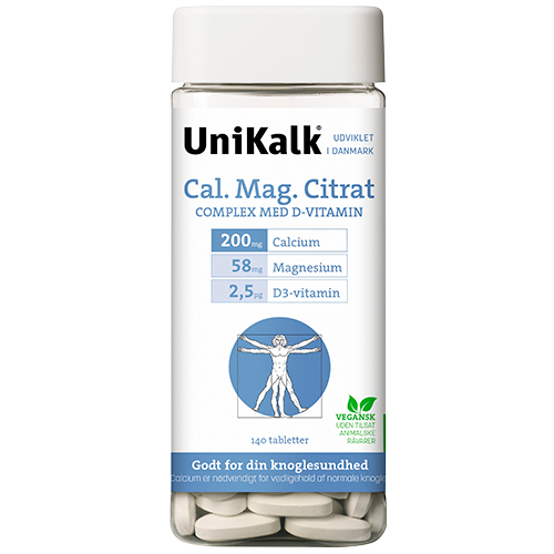 UniKalk Cal. Mag. Citrat kosttilskud med kalk, magnesium og D-vitamin, 140 tabletter