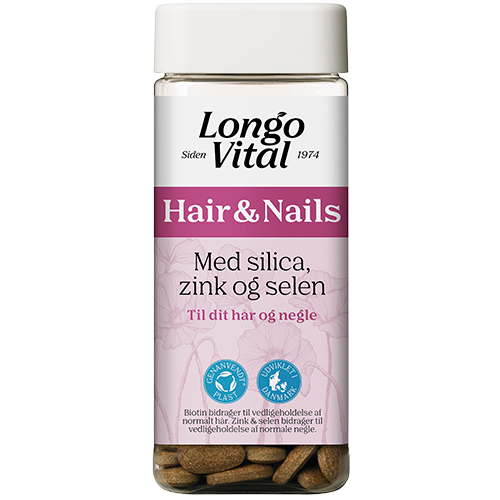 Pakke med Longo Vital Hair & Nails tabletter med zink, biotin og vitamin C