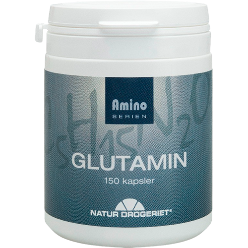 Pakning med Natur Drogeriet Glutamin, kosttilskud med glutamin, 150 kapsler