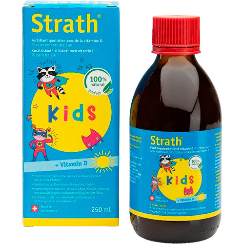 Strath Kids D-vitamin fra Bio-Strath, flydende kosttilskud til børn, flaske med 250 ml