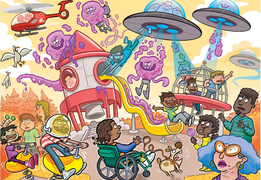 Jumbo Wasgij Junior #4 Alien Invasion puslespil med 240 brikker