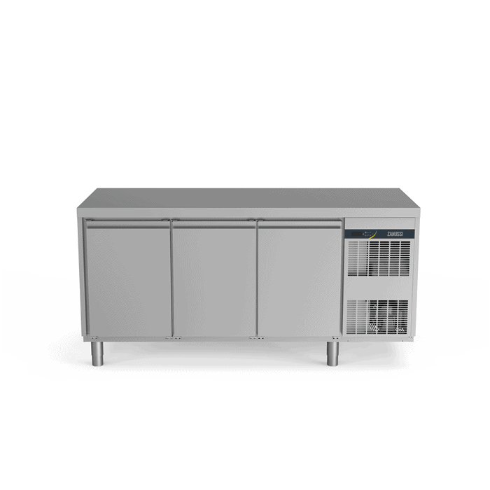 Zanussi kølebord på 440 liter med tre låger og kompressor i højre side