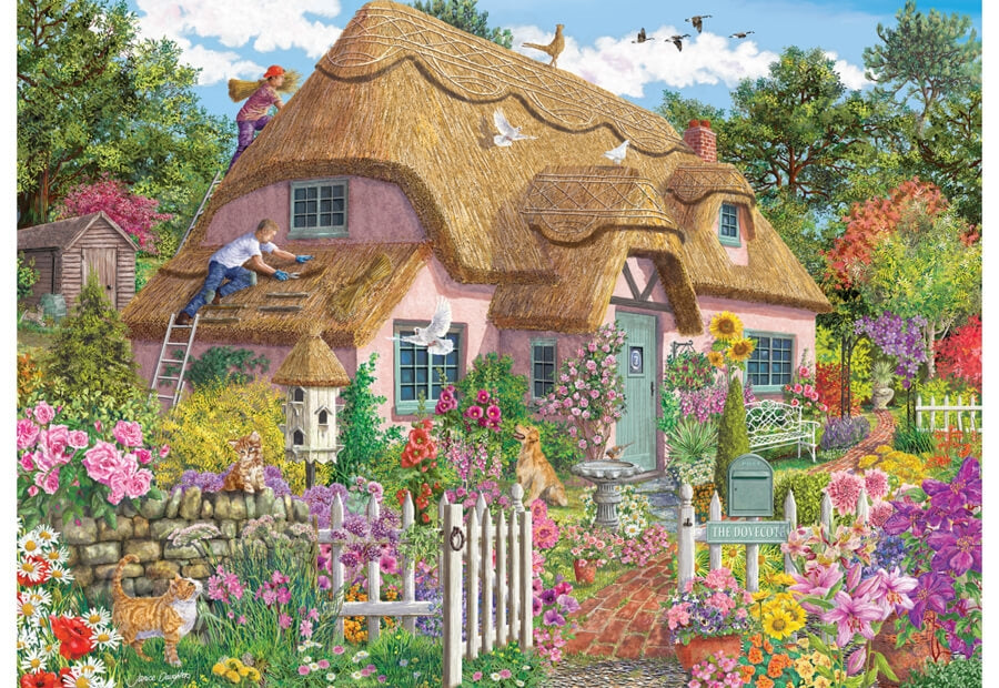 Jumbo puslespil med 1000 brikker og motivet Thatched Cottage