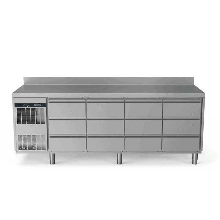 Zanussi kølebord med bagkant og tolv skuffer, 440 liter