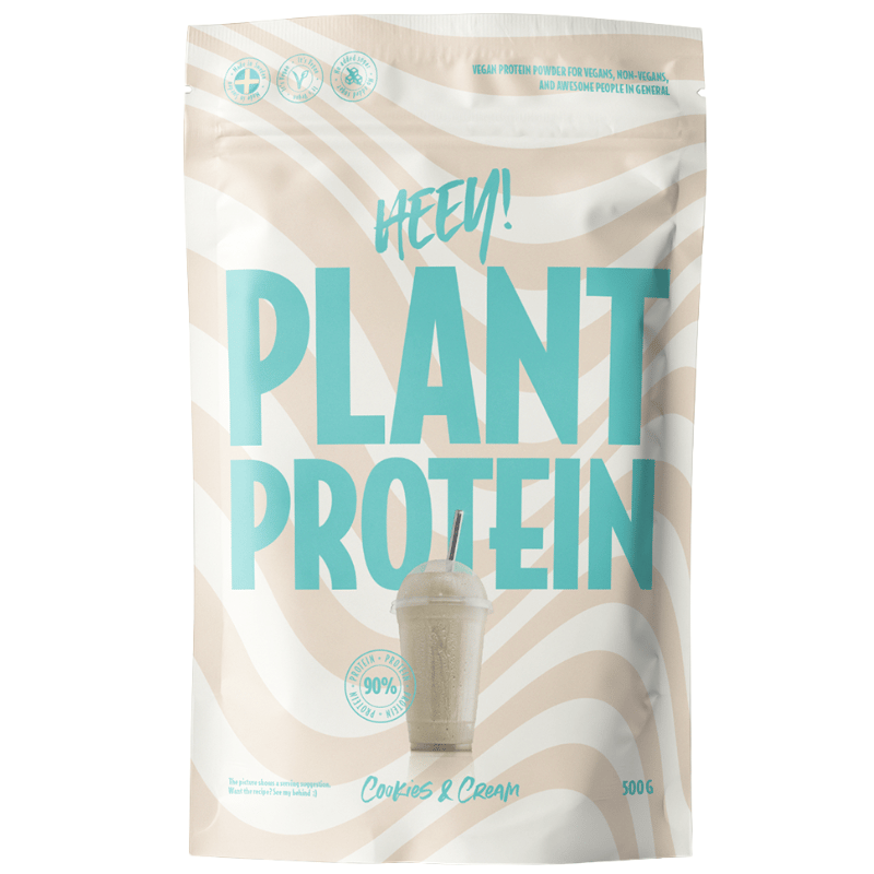 Heey! Vegan Plant Protein med vitamin B12, smag af cookies & cream, 500 g