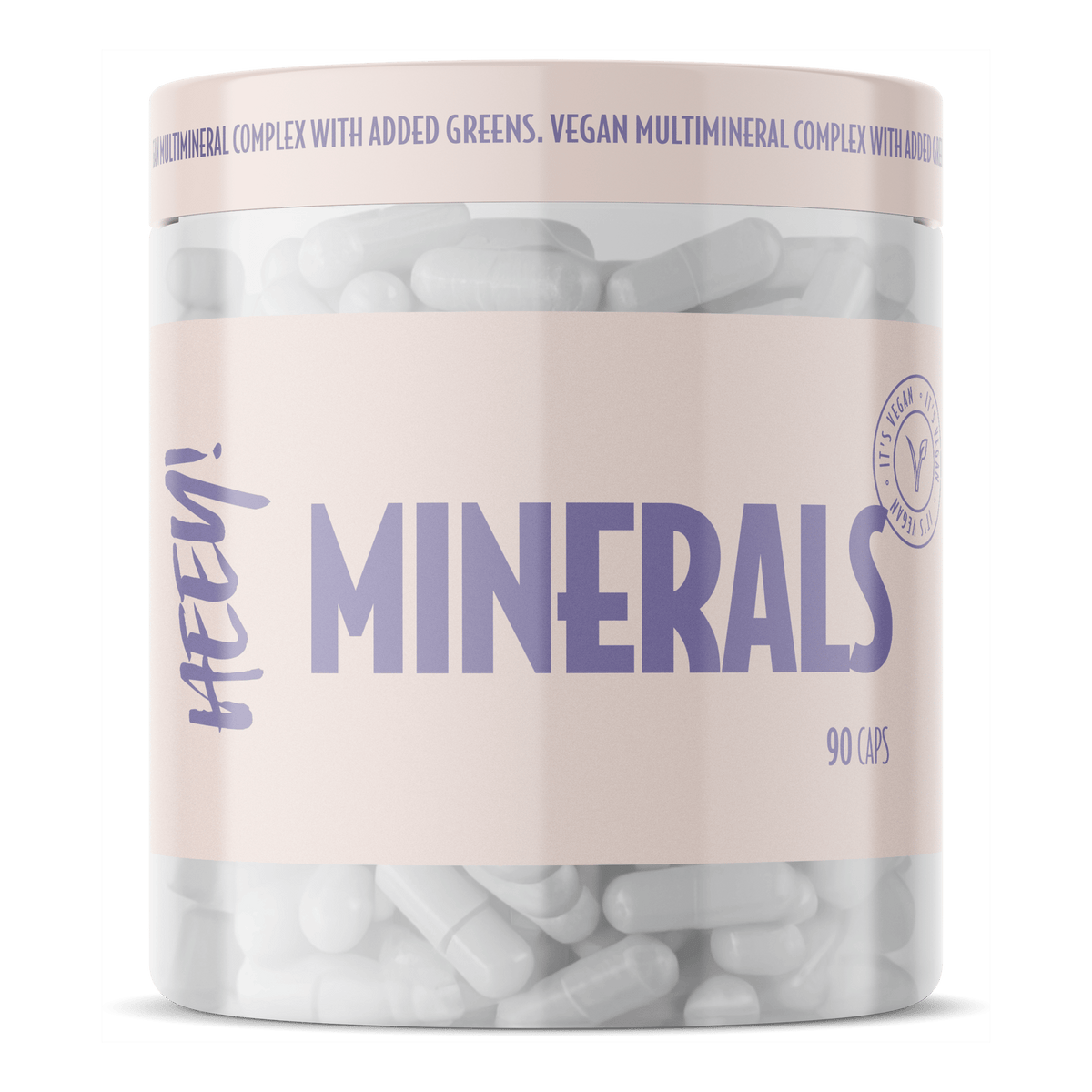 Pakke med Heey Multimineral + Greens vegansk kosttilskud, 90 kapsler