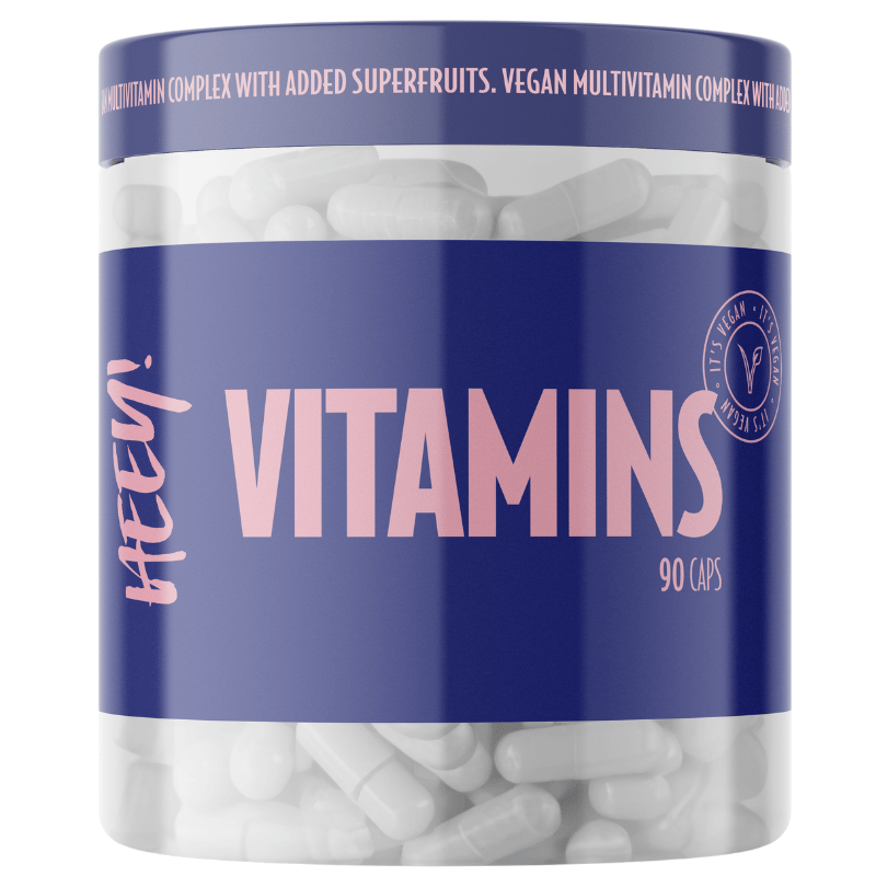 Pakning med Heey! Multivitamin + Superfruits vegansk kosttilskud, 90 kapsler