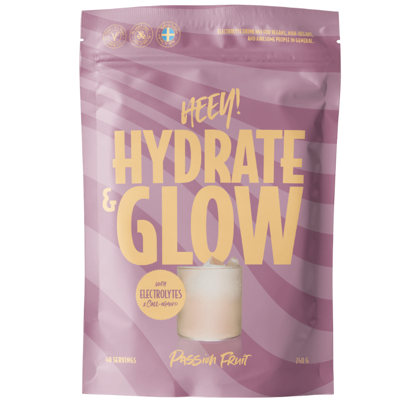 Heey Hydrate & Glow elektrolytdrik med vegansk kollagen, passionsfrugt, 240 g