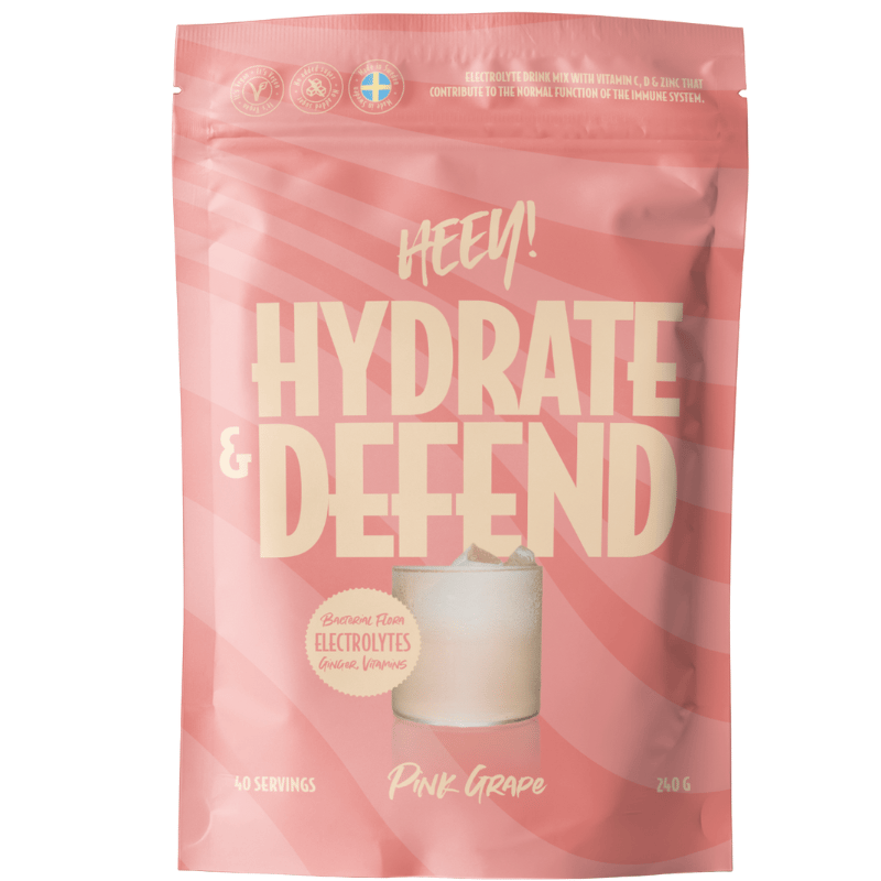 Heey Hydrate & Defend elektrolytblanding med smag af pink grape, 240 g
