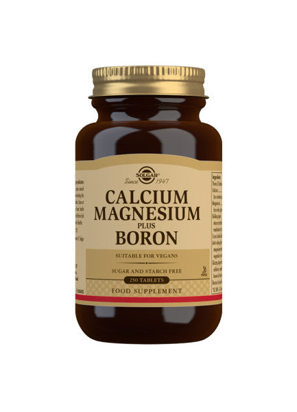 Stort glas med Solgar Calcium Magnesium Plus Boron mineraltabletter, 250 stk.