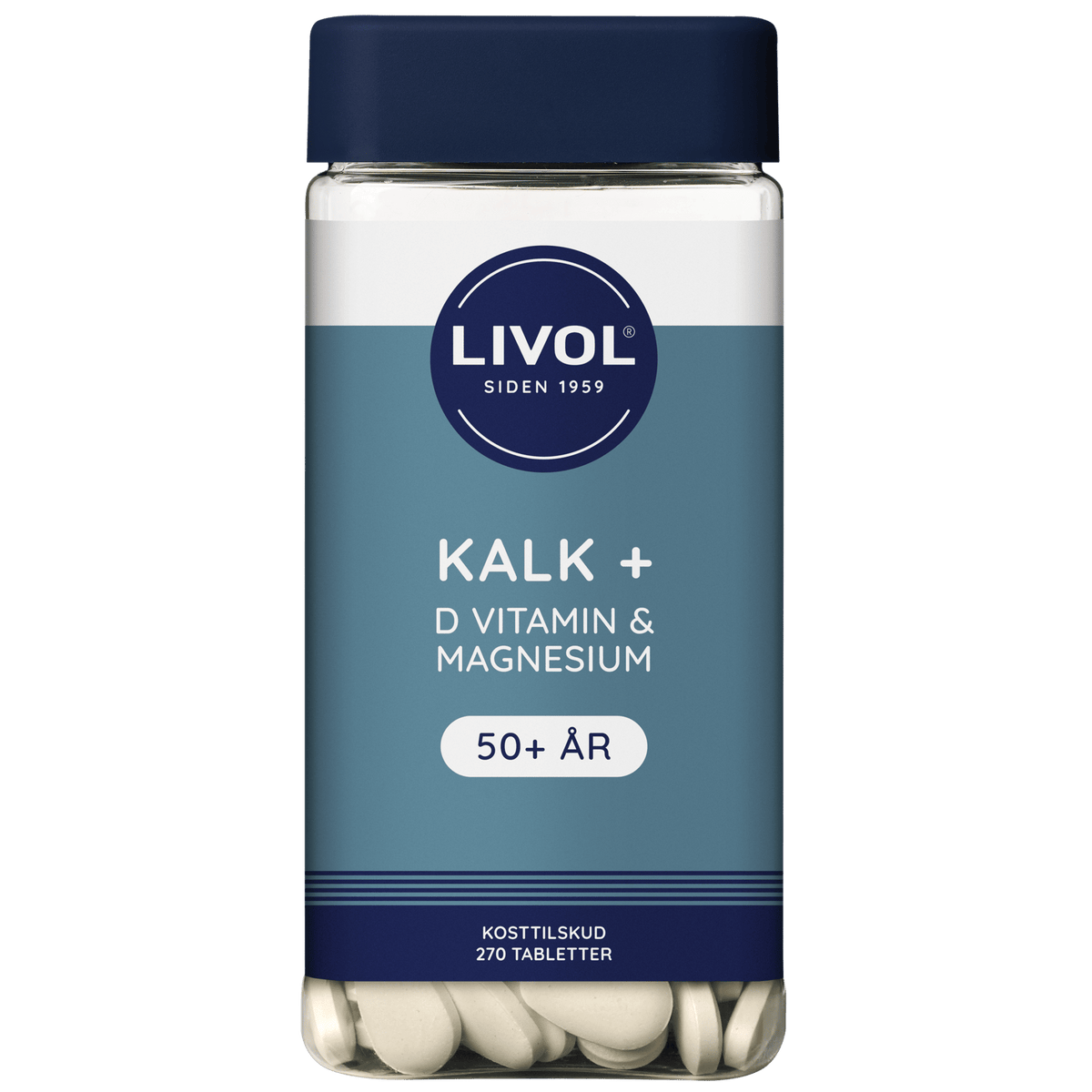 Pakning med Livol Kalk + D-Vitamin og Magnesium 50+ tabletter, 270 stk