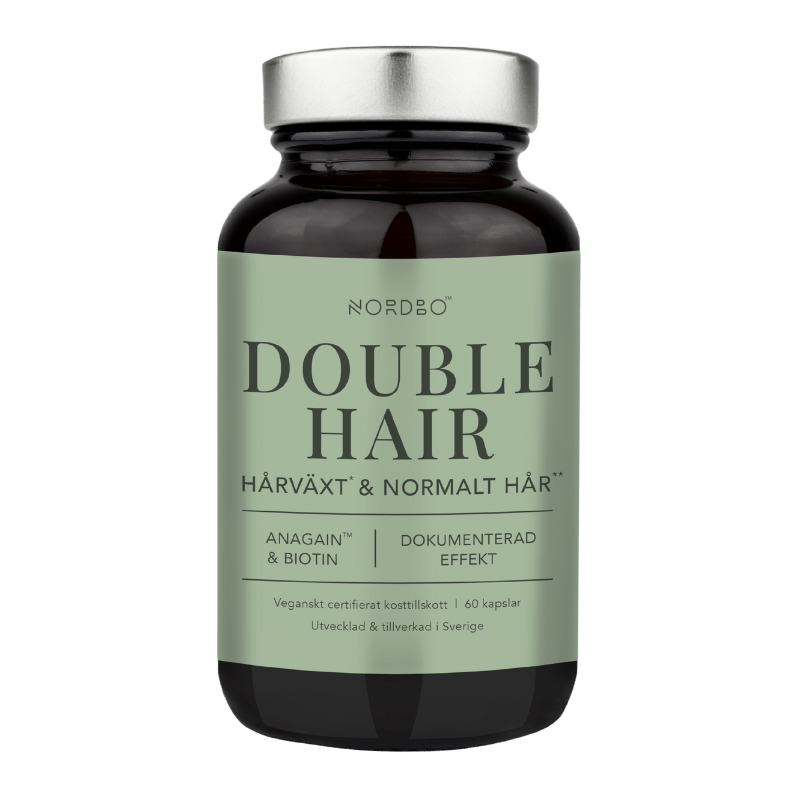 Pakning med Nordbo Double Hair vegansk kosttilskud, 60 kapsler