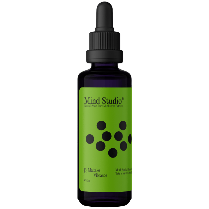 Flaske med Mind Studio økologisk Maitake Ekstrakt, flydende kosttilskud, 50 ml