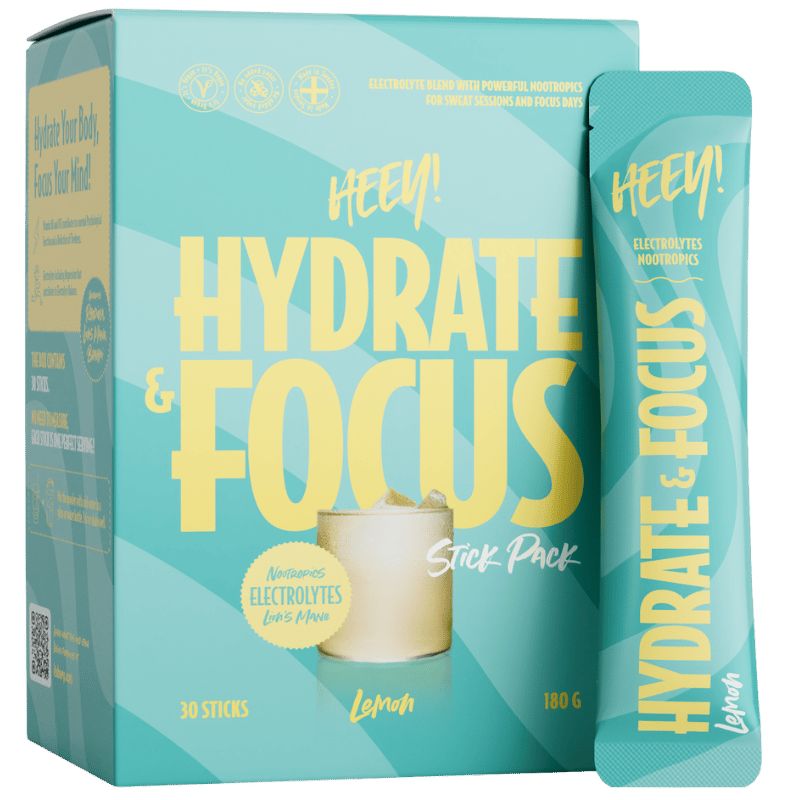 Heey! Hydrate & Focus Electrolytes med Lions Mane og citronsmag, pakke med 30 portioner à 6 g
