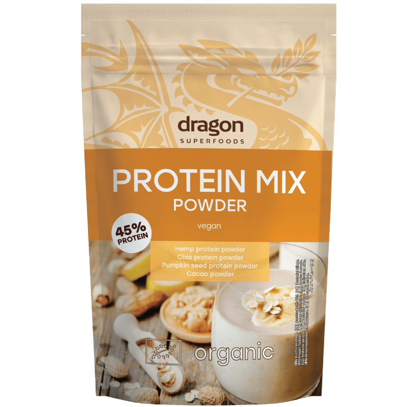 Pose med Dragon Foods Protein Mix økologisk proteintilskud, 200 g