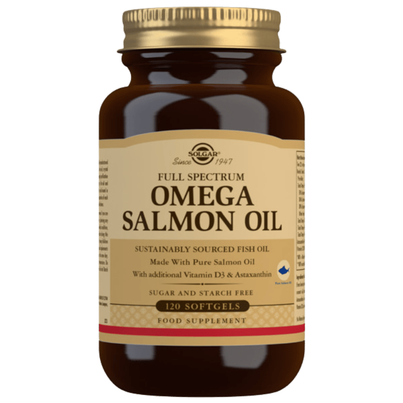 Pakke med Solgar Full Spectrum Omega lakseolie, 120 softgels