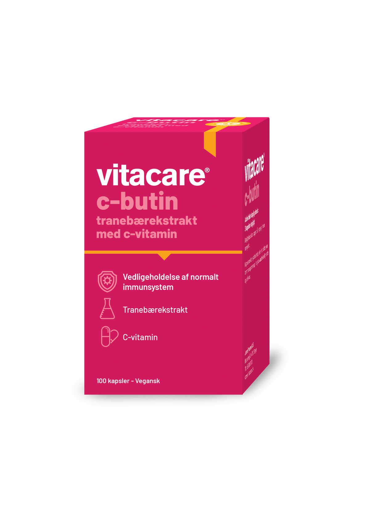 Pakke med VitaCare C Butin kosttilskud, tranebærekstrakt og C-vitamin, 100 kapsler
