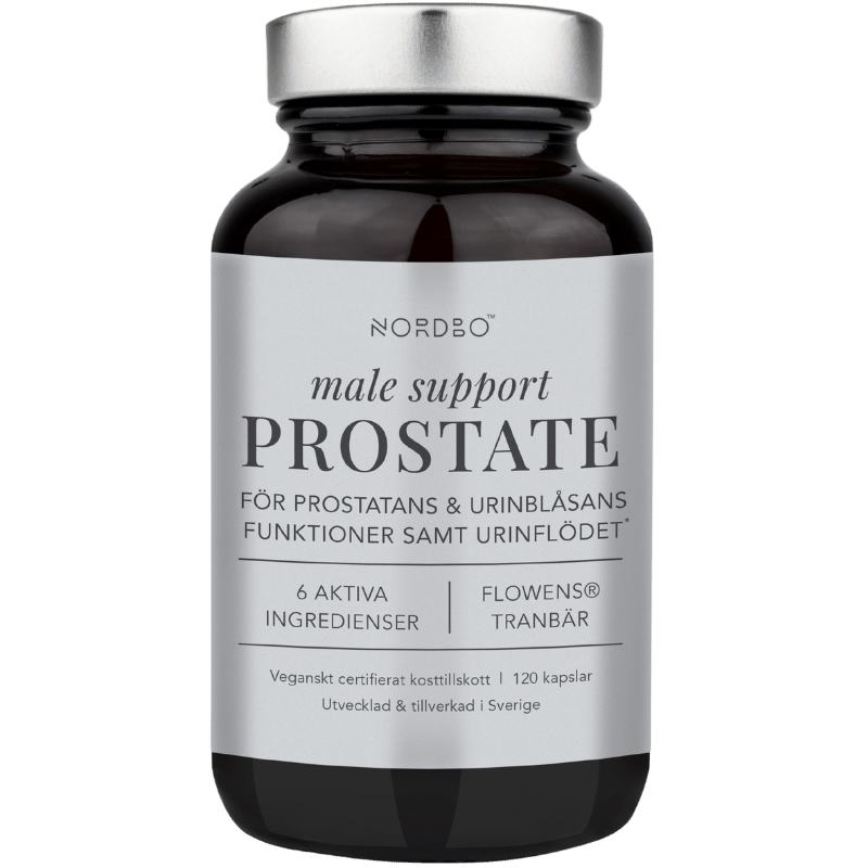 Pakning med Nordbo Male Support Prostate, vegansk kosttilskud til mænd, 120 kapsler