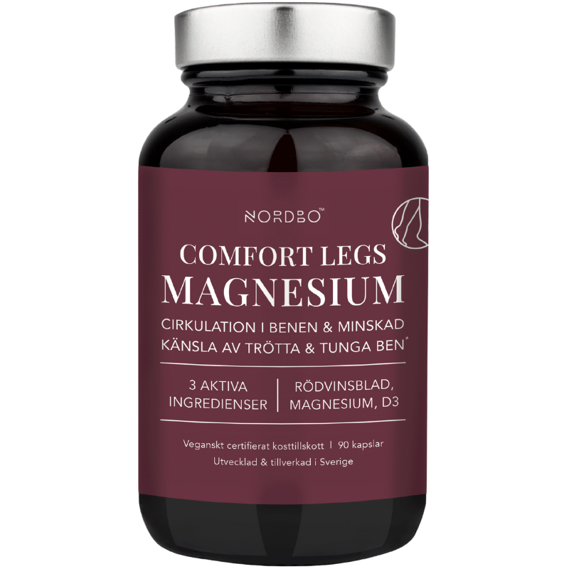 Pakning med Nordbo Comfort Legs Magnesium, vegansk kosttilskud, 90 kapsler