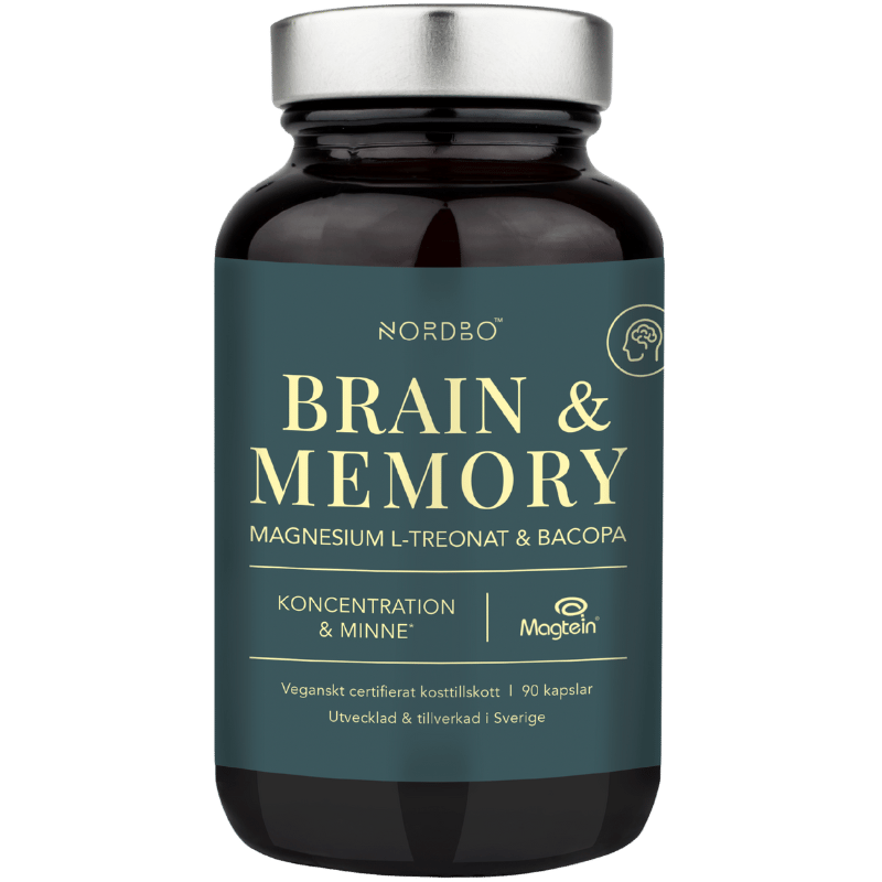 Pakning med Nordbo Brain & Memory Magnesium kosttilskud, 90 kapsler