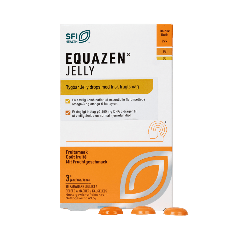 Equazen Jelly Drops tygbare geléstykker med omega-3 og frugtsmag, 30 stk