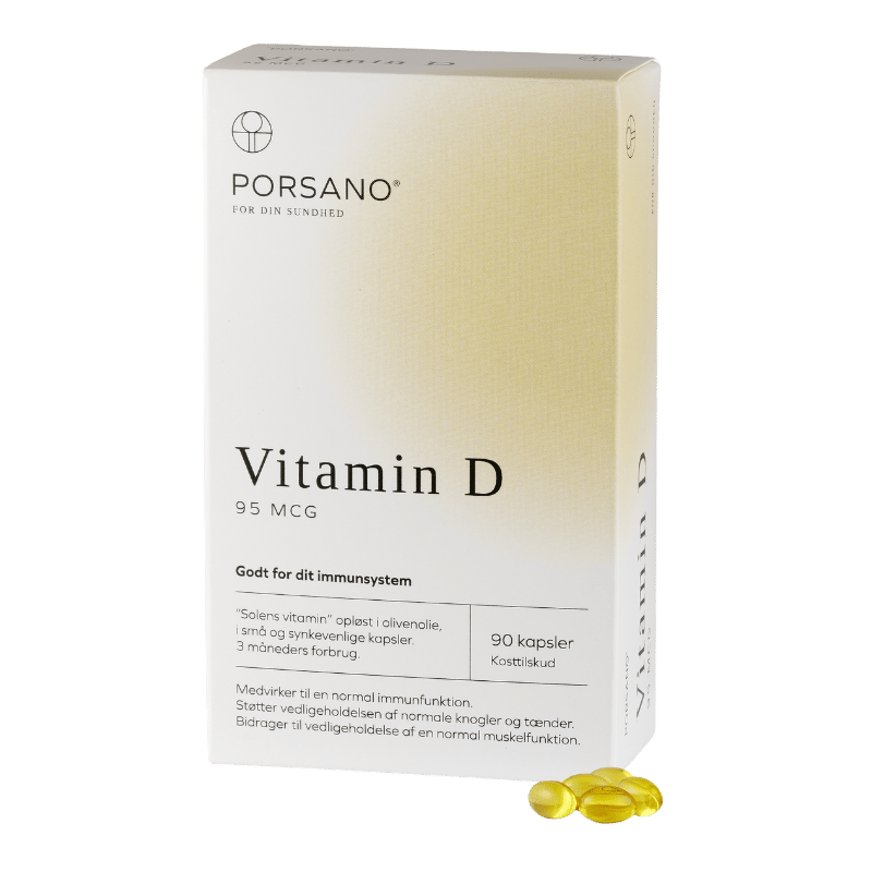 Pakke med Porsano Vitamin D3 højdosis kosttilskud, 90 kapsler