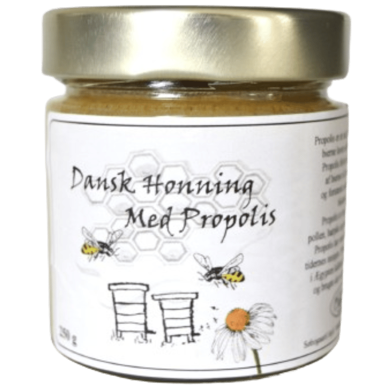 Glas med Søbogaard dansk honning med propolis, 250 g