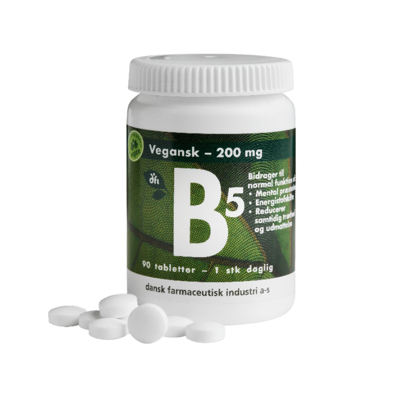 Grønne Vitaminer B5 200 mg vegansk vitamintilskud, 90 tabletter